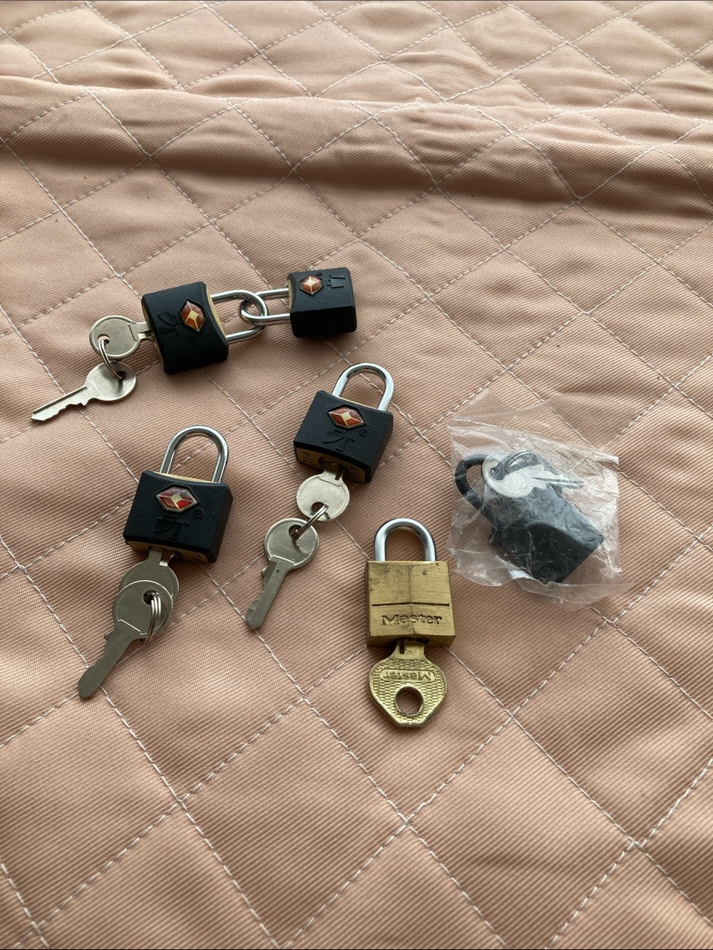 Masters Black and Brass Travel Padlock Key Set